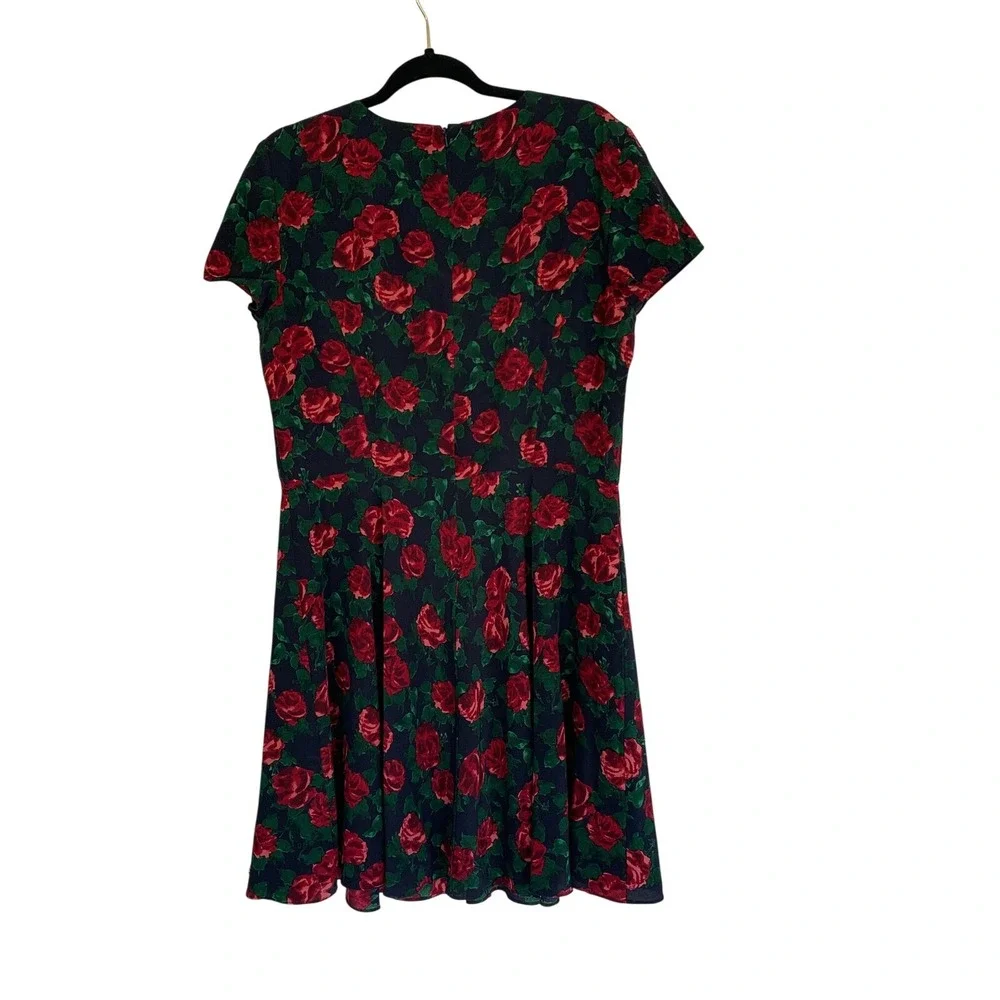 Brooks Brothers Red Fleece Silk Floral Dress Fit Flare Short Sleeve Size 14